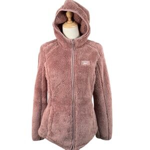 Reebok Mountain Jacket M Full Zip Faux Fur Hoodie Teddy Sherpa Monkey Fleece EUC